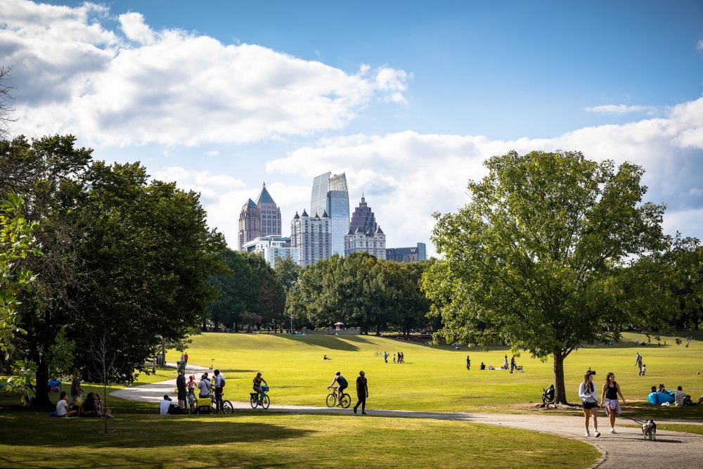 Piedmont Park is filled with green space that’s perfect for enjoying the outdoors in the heart of Atlanta
